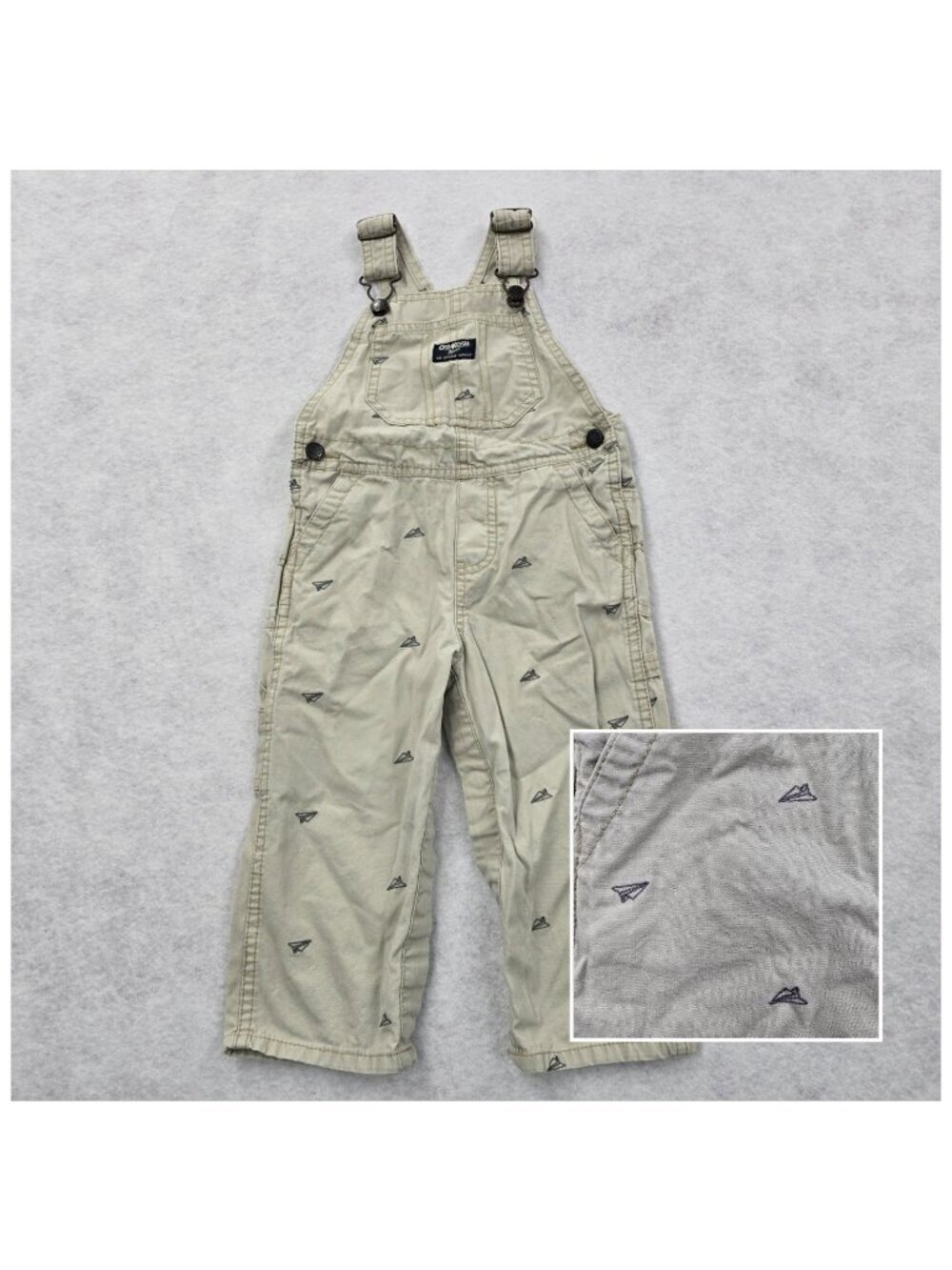 OshKosh Novelty Print Paper Airplane Bib Overalls Sz 24 Month Adjustable Straps